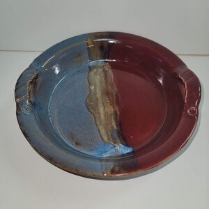 Handmade pottery tray Signed DLA double handled bowl  Earthenware 2 tone